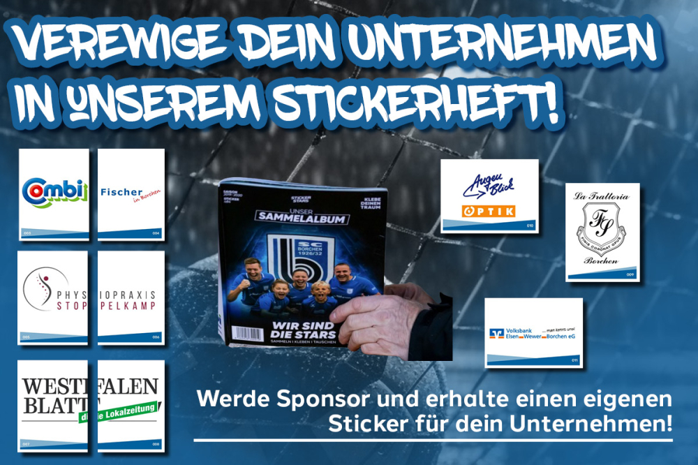 Jetzt Sponsor werden und eigenen Sticker im SC Borchen Stickerheft 2026 sichern!