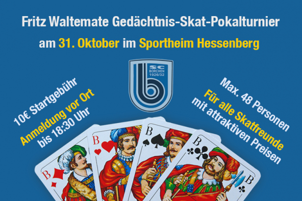 31. Oktober: Skat-Turnier im Sportheim – der 8. Fritz Waltemate Gedächtnis-Pokal 31. Oktober: Skat-Turnier im Sportheim – der 8. Fritz Waltemate Gedächtnis-Pokal