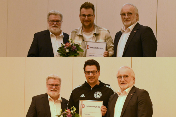 Zwei Mitglieder des SC Borchen mit dem Verbandsehrenzeichen in Silber ausgezeichnet